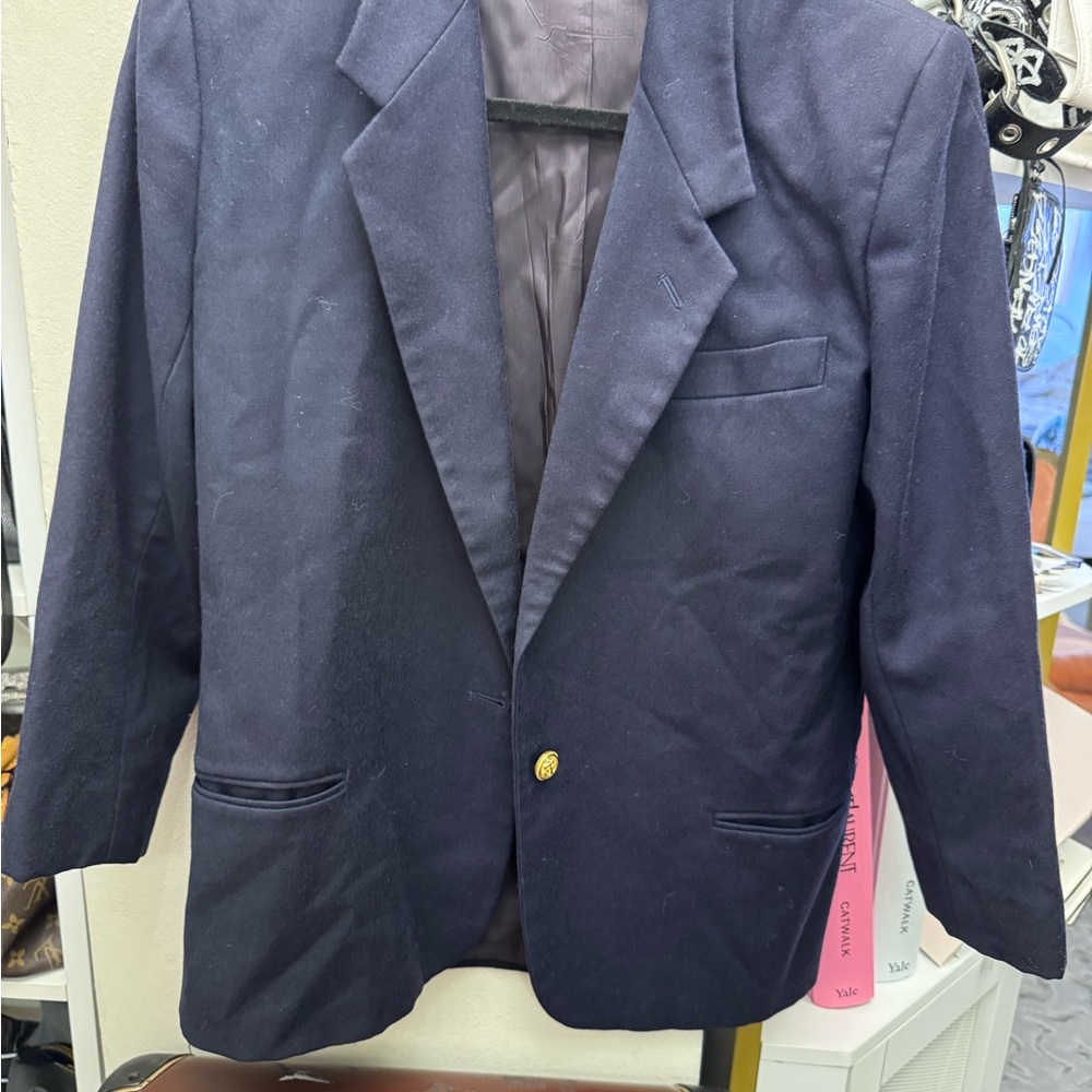 Blue Sport Coat with Structured Shoulders and Notched Lapels